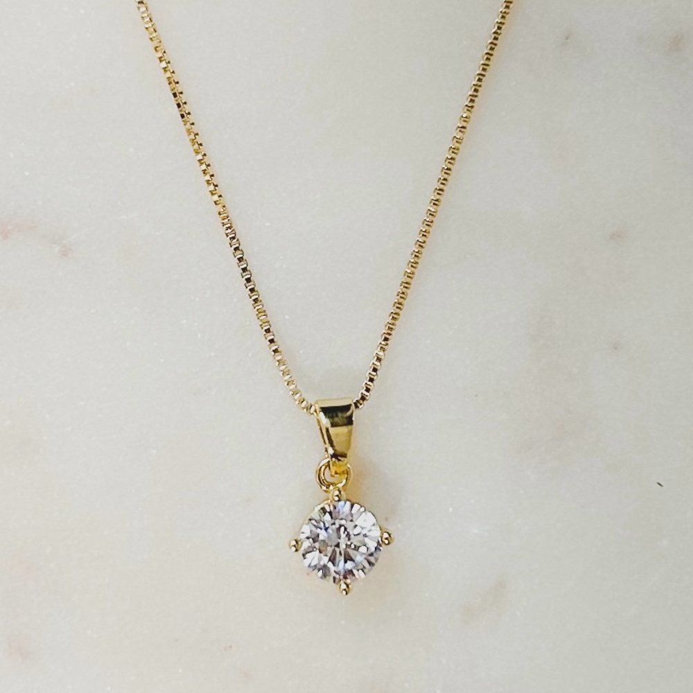 CZ Diamond Solitaire Necklace | 14k Gold Filled